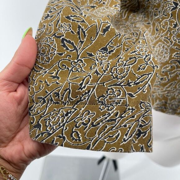 Vintage Olive Green Cropped Shirt Jacket M Floral Paisley Button Front Light - Picture 10 of 16